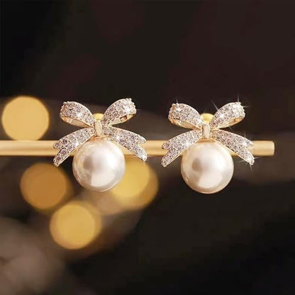 Pearl Bow Earrings for Women Coquette Aesthetic Jewelry Rhinestone Bow Earrings for Bridesmaids Wedding Party Accessories Bridal Costume Accents Bowknot Themed Gifts - color: A1:Bow Earrings