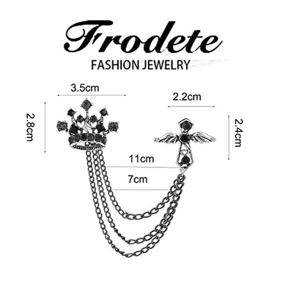 Collar Chain Pin for Men and Women - Hanging Tassel Brooch Lapel Pin for Business Suits - Bar Pin With Long Chain - Gifts - color: H: crown black