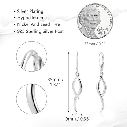 ALEXCRAFT 14K Gold/Silver Twisted Brushed Tassel Dangle Earrings for Women | Hypoallergenic Elegant Lightweight Long Twisted Tassel Dangling Drop Leverback Earrings for Women Trendy Jewelry Gifts in Box - color: Silver