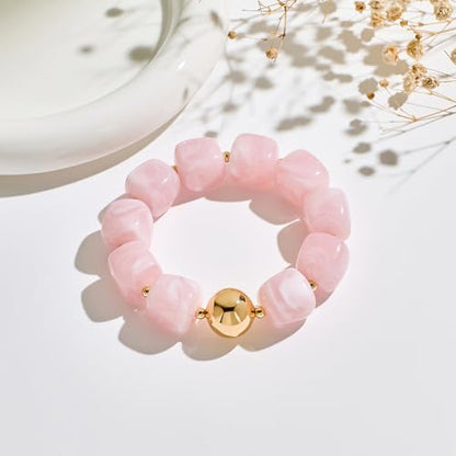 Multicolor Chunky Beaded Bracelet for Women Bold Acrylic Resin Stretch Bracelet Summer Beach Statement Bracelets Trendy Elastic Bangle Jewelry - color: Bead bracelet-pink