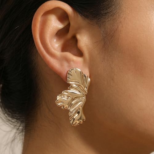 Jean Beau Chunky Gold Stud Earrings for Women Trendy Gold Plated Dangle Drop Prom Birthday Fashion Office Jewelry Gift - color: Gold Flower