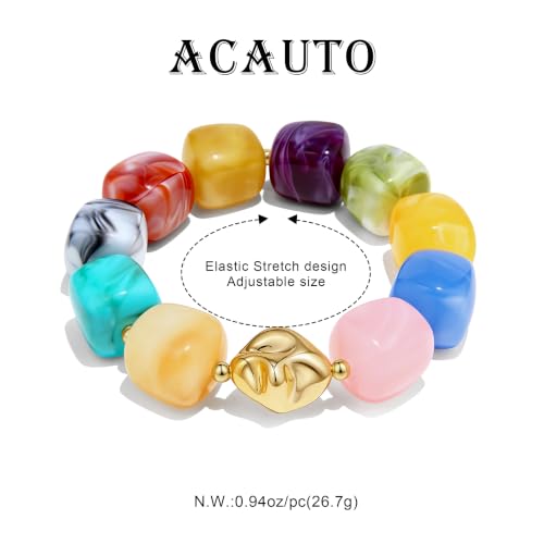 Chunky Beaded Bracelet for Women-Boho Bold Acrylic Resin Stretch Bracelets Trendy Summer Beach Elastic Bangle Vacation Jewelry Accessories - color: Style 2-Colorful