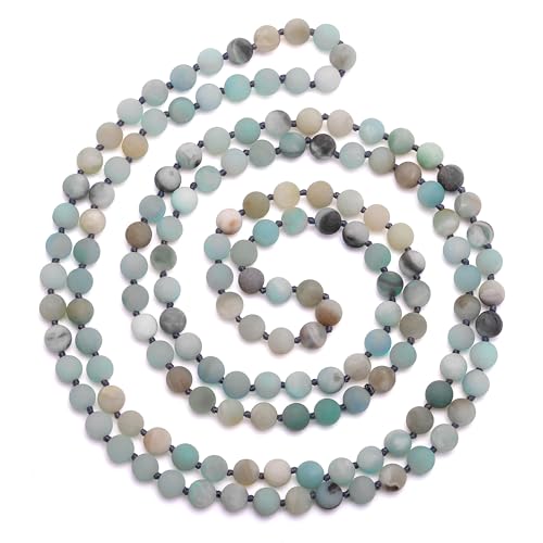 Aobei Pearl 8mm Round Natural Amazonite/Irregular Turquoise Long Beaded Necklace Wrap Bracelet Handmade Gemstone Jewelry for Women Men - style: Amazonite-59''