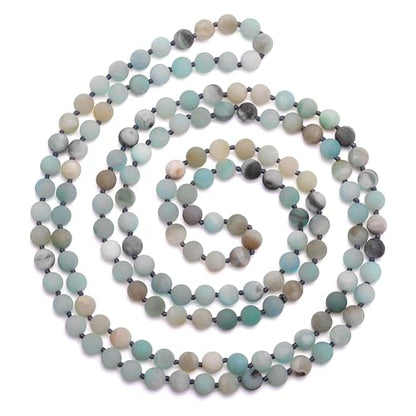 Aobei Pearl 8mm Round Natural Amazonite/Irregular Turquoise Long Beaded Necklace Wrap Bracelet Handmade Gemstone Jewelry for Women Men - style: Amazonite-59''