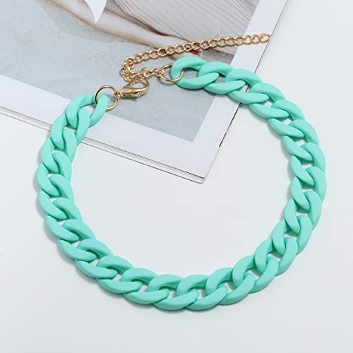 Fashion Multicolor Acrylic Figaro Chain Necklace Cuban Thick Chunky Resin Link Curb Chain Necklace for Women Girl Party Festival Jewelry - color: B green