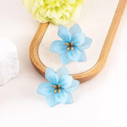 LAXPICOL Fashion Big Flower Clip On Earrings For Women Cute Lovely Acrylic Flower Earrings No piercing Earrings 2.36" - color: blue