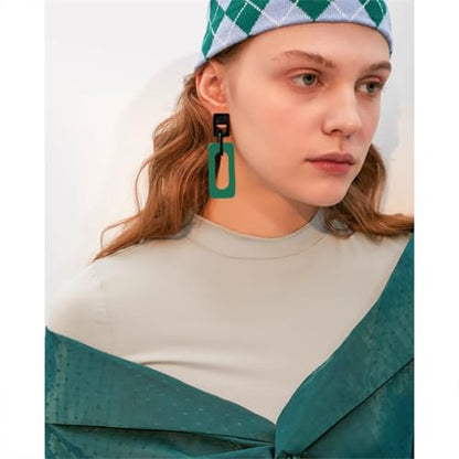Boho Lightweight Retro Simple Acrylic Splicing Rectangle Earrings for Women Creative Exaggerated Statement Dangle Drop Earrings Jewelry - color: Black Green