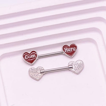 VERAMI 14G 16G Bat Devil Heart Nipple Rings Stainless Steel Heart Nipple Barbell Rings Tongue Rings Body Piercing for Women Men - color: BLACK-RED