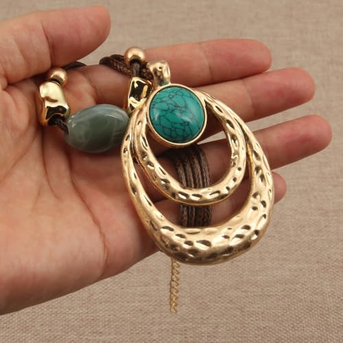Boho Necklaces for Women Chunky Circle Necklace Bohemian Necklaces | Chunky Boho Necklace for Women Layered Boho Circle Leather Choker Necklace Long Vintage Necklaces Bohemian Jewlery Gifts - style: Bohemian Necklaces Women