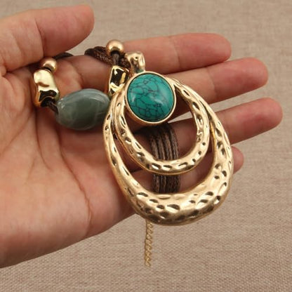 Boho Necklaces for Women Chunky Circle Necklace Bohemian Necklaces | Chunky Boho Necklace for Women Layered Boho Circle Leather Choker Necklace Long Vintage Necklaces Bohemian Jewlery Gifts - style: Bohemian Necklaces Women