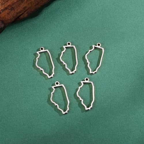 kkjoy 5Pcs Hollow Continents Maps of USA Pendant Charms for Jewelry Making and Crafting, Stainless Steel Mini Charm Craft Supplies Accessories for DIY Bracelet Necklace Earrings - color: Hollow Illinois Map - Silver