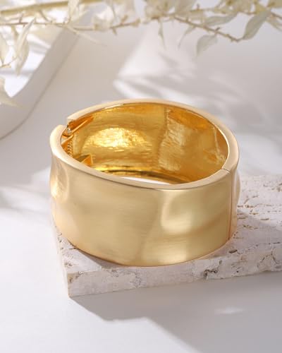 Bangle Bracelets for Women | 14K Gold Plated Trendy Wide Bracelets | Hinged Arm Cuff Bangles Chunky Bracelet for Women - color: Style B-Matte Gold Plated Bangles