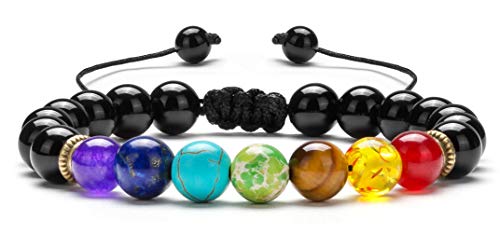 Men Women 8mm Lava Rock Beads Chakra Bracelet - color: Black agate
