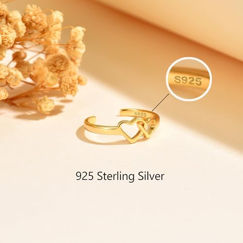925 Sterling Silver Heart Toe Rings for Women Non Tarnish | Cute Dainty Love Knot Pinky Ring Adjustable Open Band Hypoallergenic Waterproof Summer Beach Wedding Foot Jewelry Accessories - color: Gold