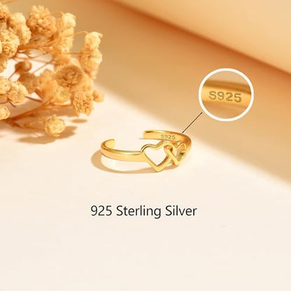 925 Sterling Silver Heart Toe Rings for Women Non Tarnish | Cute Dainty Love Knot Pinky Ring Adjustable Open Band Hypoallergenic Waterproof Summer Beach Wedding Foot Jewelry Accessories - color: Gold