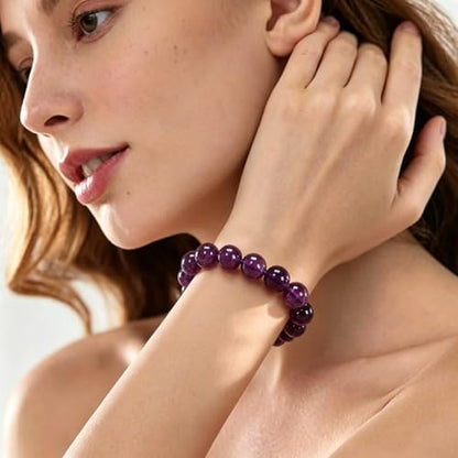Carnelian Bracelet - Stone of Luck,Stretch Natural Stone Crystal Beads Jewelry Gifts for Women Men Unisex - color: Amethyst-Guardian of Love, size: 10mm