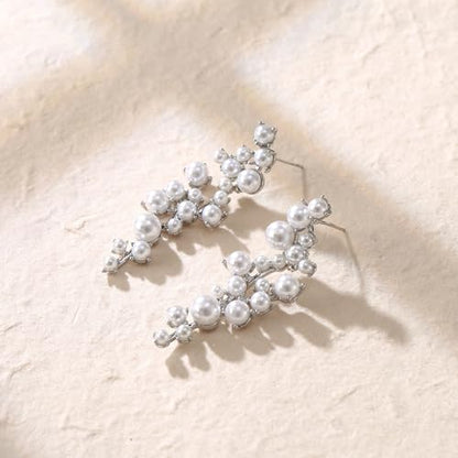 Crysdue Simulated Pearl Earrings for Women, Dainty Silver/Gold/Rose Gold Plated Cubic Zirconia Drop Dangle Earrings Wedding Jewelry for Bride Bridesmaid - style: G_CZ+pearl, rose gold