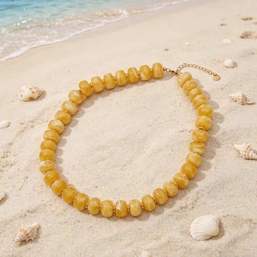 Chunky Colorful Beaded Necklace for Women Boho Summer Statement Resin Choker Necklaces Beach Jewelry Accessories - color: Yellow