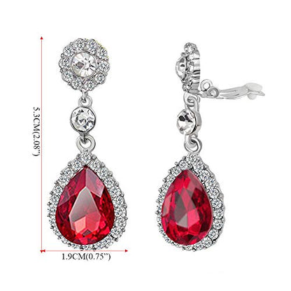 Gorgeous Austrian Crystal Rhinestone Wedding Bridal Teardrop Drop Dangle Earrings - color: Red