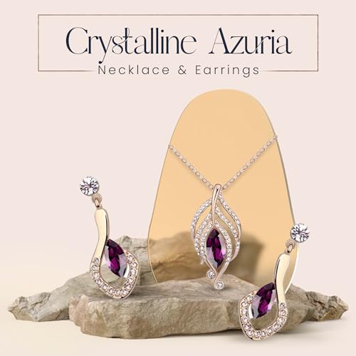 Crystals Simulated Purple Amethyst Set Pendant Necklace 18 inches Earrings 18K Rose Gold Plated for Women