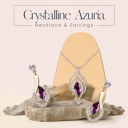 Crystals Simulated Purple Amethyst Set Pendant Necklace 18 inches Earrings 18K Rose Gold Plated for Women