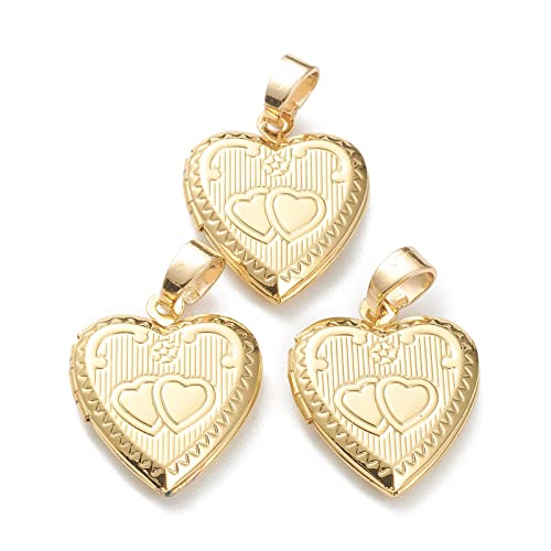 Craftdady 18K Gold Plated Brass Photo Locket Frame Pendants Charms for Necklaces Personalized Jewelry Crafts Making - size: 21x17mm Heart