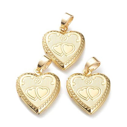 Craftdady 18K Gold Plated Brass Photo Locket Frame Pendants Charms for Necklaces Personalized Jewelry Crafts Making - size: 21x17mm Heart