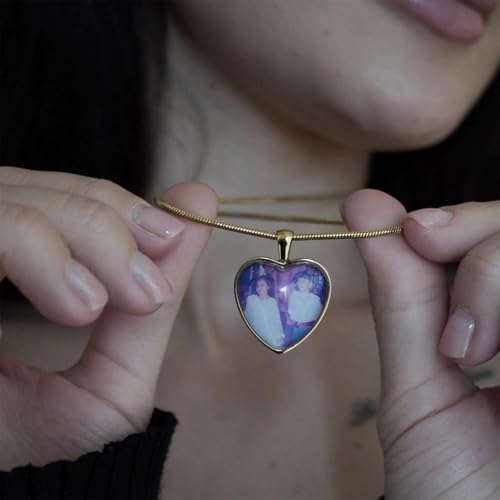 Farfume Personalized Photo Necklace for Women/Men, Memorial Jewelry Gifts | Holds 2 Pictures Pendant, Custom Engraved Text, Beautiful Locket for Girls, Durable Stainless Steel, Mothers Day Gifts - color: Heart Gold