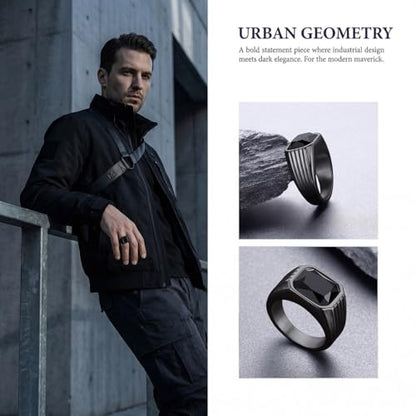 Cubic Zirconia Rings for Men Women Stainless Steel Birthstone Ring Square Cut Statement Jewelry Size 7-14 - color: Black-Black Onyx, size: 13