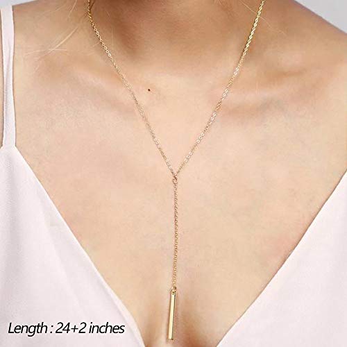 Turandoss Dainty Layered Choker Necklace, Handmade Y Pendant Necklace Multilayer Bar Disc Necklace Adjustable Layering Choker Necklaces for Women - style: 3PCS - simulated Pearl&Curved Bar&Bar