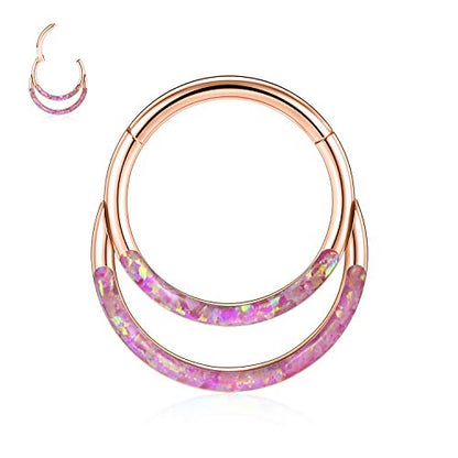 GAGABODY Septum Jewelry 16 Gauge Earrings Double Hoop Daith Earring Surgical Steel Hinged Nose Rings Nose Hoop Helix Tragus Rook Piercing - color: Style6:1pc Rose Gold+Purple Opal Double Hoop