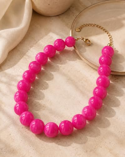 Colorful Chunky Beaded Necklaces for Women Trendy Large Bead Statement Necklace Boho Resin Bead Choker Summer Beach Jewelry Gifts Accessories - color: Rose Red 2