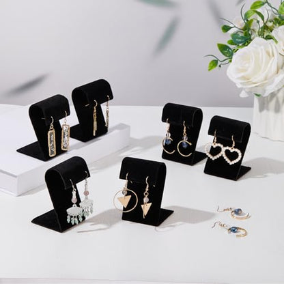 RattanView 12 Pieces Black Velvet Earring Display Stand Necklace Pendant Jewelry Stand Showcase Organizer Display Holder for Earring Pendant Accessory Rack - color: Black