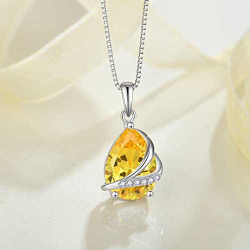 Birthstone Pendant Necklace 925 Sterling Silver Teardrop Jewelry for Women - color: Yellow