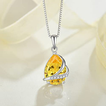 Birthstone Pendant Necklace 925 Sterling Silver Teardrop Jewelry for Women - color: Yellow