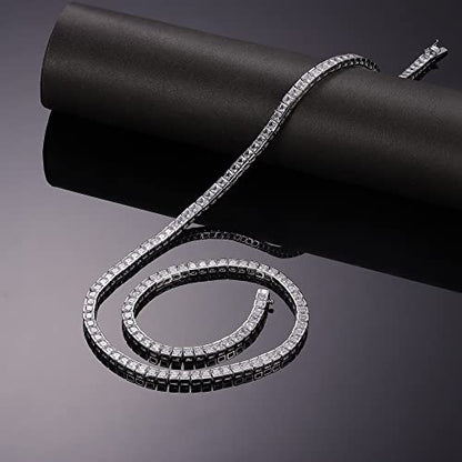 MDFUN 18K White Gold Plated Tennis Bracelet Stud Earrings Jewelry Set for Women and Men - style: 3 Pcs - Necklace/Bracelet/Earrings