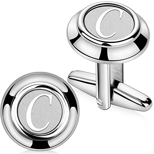AMITER 26 Letters Tie Clip and Cufflinks for Men, Initial Tie Bar & Cuff Links Set Necktie Clip for Business, Wedding, Anniversary - color: C (2 cufflinks)
