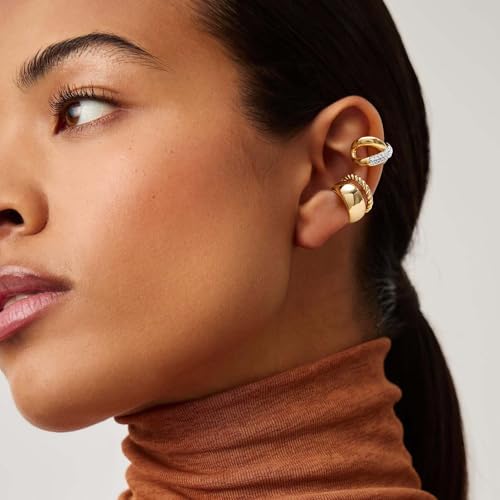 MEVECCO Ear Cuffs Non Piercing 18K Gold Plated Ear Cuff Earring Sets Clip on Cartilage Cubic Zirconia Pearl Minimalist Hypoallergenic Fake Hoop Earrings Stack Women Gifts - style: 3pcs-Crossover