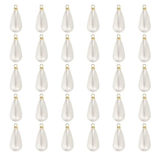 PATIKIL Pearl Charm, 30Pcs Pearl Beads Teardrop Faux Pearl Pendant with Loop for Jewelry Making Bracelets Earrings Necklace - color: Gold, size: 18x10mm