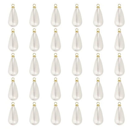 PATIKIL Pearl Charm, 30Pcs Pearl Beads Teardrop Faux Pearl Pendant with Loop for Jewelry Making Bracelets Earrings Necklace - color: Gold, size: 18x10mm