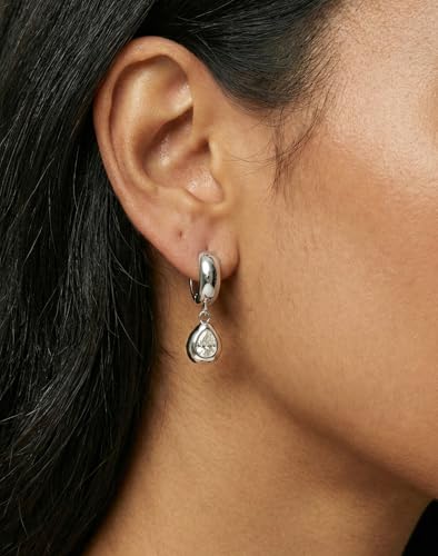 NIXMAX Trendy Gold Dangle Earrings for Women, Chunky Statement CZ Hoops | Bezel-Set Cubic Zirconia Charm, 14K Gold Plated, Lightweight Hypoallergenic Jewelry, Fashion Accessories, Gifts for Women - color: SIlver-Chunky Teardrop Hoops