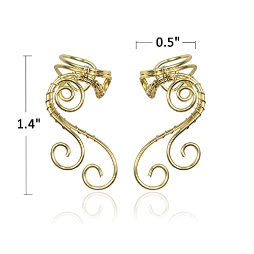 Handmade Ear Cuff Earrings, OwMell Elf Ear Cuffs No Piercing Hypoallergenic Simple Rolled Earrings Fantasy Costume for Party Wearing - style: Gold