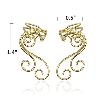 Handmade Ear Cuff Earrings, OwMell Elf Ear Cuffs No Piercing Hypoallergenic Simple Rolled Earrings Fantasy Costume for Party Wearing - style: Gold