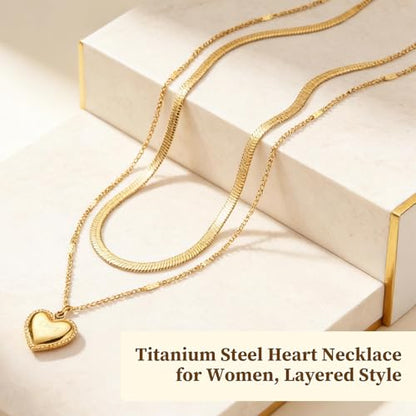 Double Layer Necklace for Women Trendy Layered Jewelry Adjustable Chain Necklace for Daily Wear and Special Occasions - color: Golden Heart