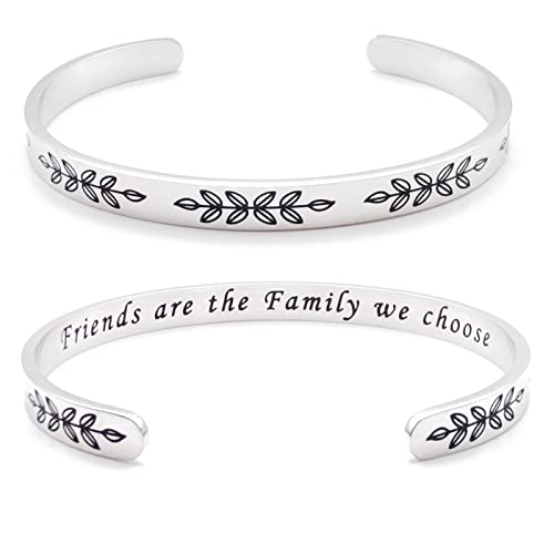 Dczosily Inspirational Bracelets for Women Stainless Steel Cuff Bracelet Engraved Jewelry Motivational Bangles Personalized Gifts for Best Friend/Mom - style: 01Friend-Friends are the family we choose