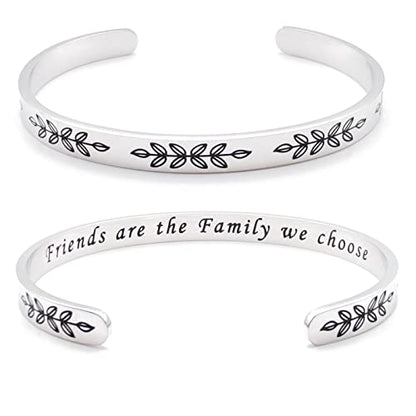 Dczosily Inspirational Bracelets for Women Stainless Steel Cuff Bracelet Engraved Jewelry Motivational Bangles Personalized Gifts for Best Friend/Mom - style: 01Friend-Friends are the family we choose