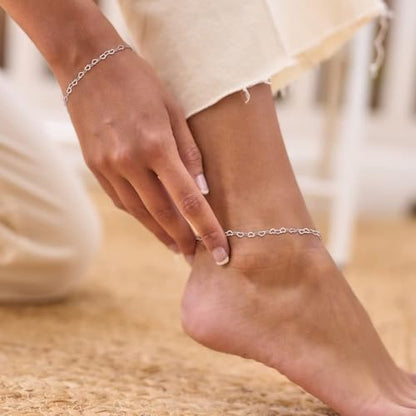 ChicSilver 925 Sterling Silver Ankle Bracelet for Women, Simple Cuban Link/Figaro/Twist Rope Chain Anklets for Beach Party(with Gift Box) - style: 10: Heart Chain