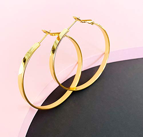 Gold Hoop Earrings,18K Gold Plated Rounded Hoops Earrings for Women - color: Gold-50mm