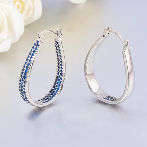 925 Sterling Silver Post Hoop Earrings for Women Gilrs Multcolors Cubic Zircon Hoops 14K Gold Plated Oval Chunky Hoop Earrings Jewelry Gift for Mothers Day/July 4th/Wedding/Party/Christmas - color: Navy blue
