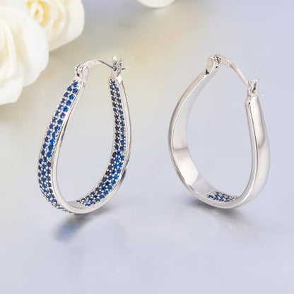 925 Sterling Silver Post Hoop Earrings for Women Gilrs Multcolors Cubic Zircon Hoops 14K Gold Plated Oval Chunky Hoop Earrings Jewelry Gift for Mothers Day/July 4th/Wedding/Party/Christmas - color: Navy blue